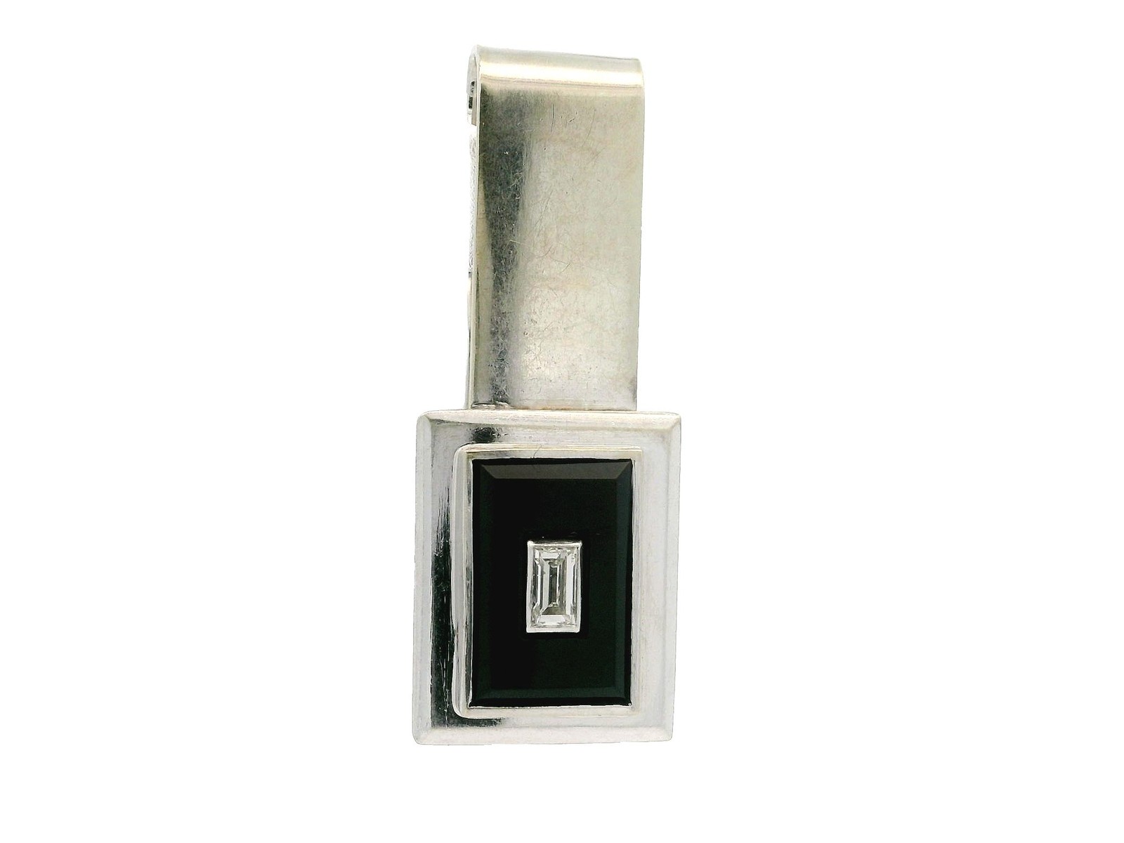 Vintage Solid White Gold Rectangular  Black Onyx … - image 1