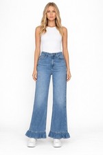 Pilcro Anthropologie Solene High-Rise Wide-Leg Ruffle Flare Blue Jeans 26