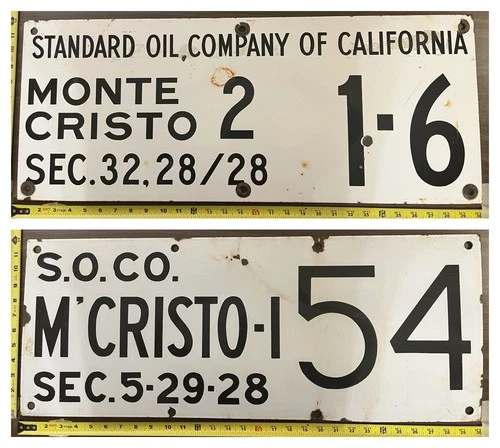 Vintage Porcelain Oil Field Signs (2) - Standard Oil of Calif Monte Cristo