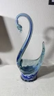 Murano Style Hand Blown Art Glass Swan Sculpture Blue Aqua 22” Tall Vintage