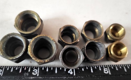 Vintage 9 Count Lot Flare Brass Nuts Assorted Sizes - Picture 3 of 14
