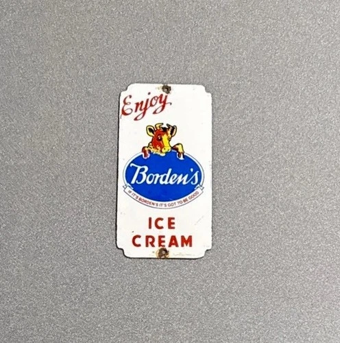 VINTAGE BORDEN COW DOOR PALM PUSH PORCELAIN SIGN CAR GAS TRUCK OIL MOTORCYCLE