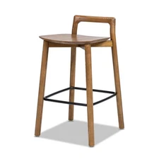 Sven 26.5" Modern Minimalist Low Back Wood Counter Stool, Dark Brown Walnut A...