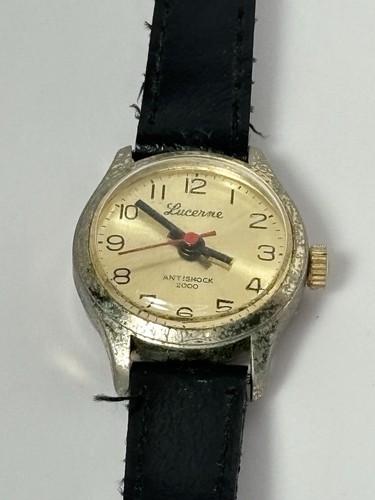 Lucerne Manual Wind Antishock 2000 Watch, Red Second Hand, Rare Vintage Gifts - Picture 9 of 9