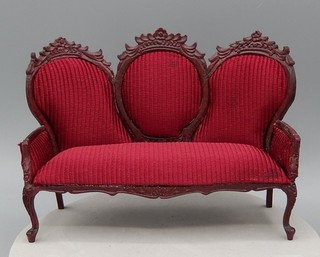 Vintage Bespaq Victorian Mahogany Upholstered Sofa Dollhouse Miniature 1:12