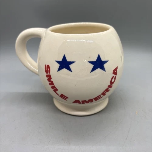 Vintage McCoy Pottery Blue Star Eyes Smile America Cup Mug