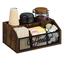 Coffee Station Organizer for Countertop, Wood Coffee Bar Organizer with Remov...