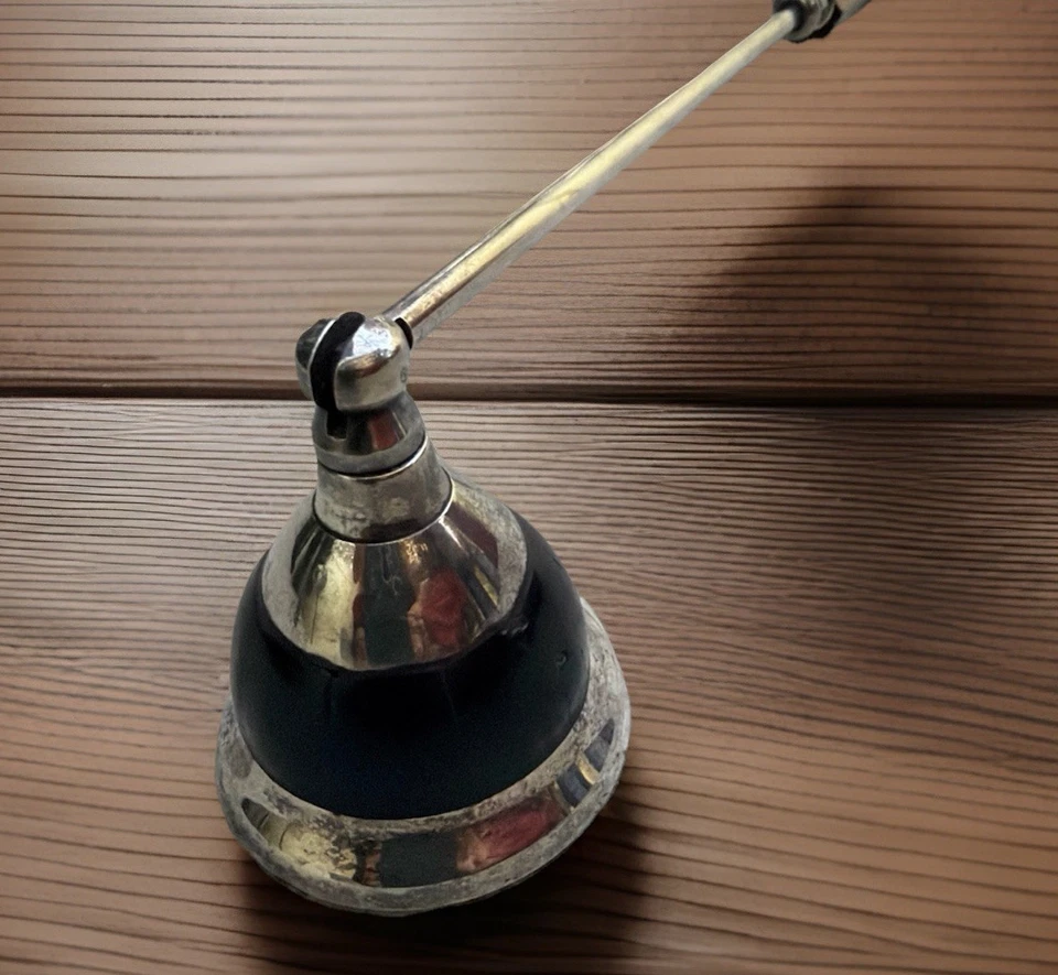 Vintage Candle Snuffer Ornate Silver Plate & Wood Black Horn Inlays 12” Handle - Image 2 of 3