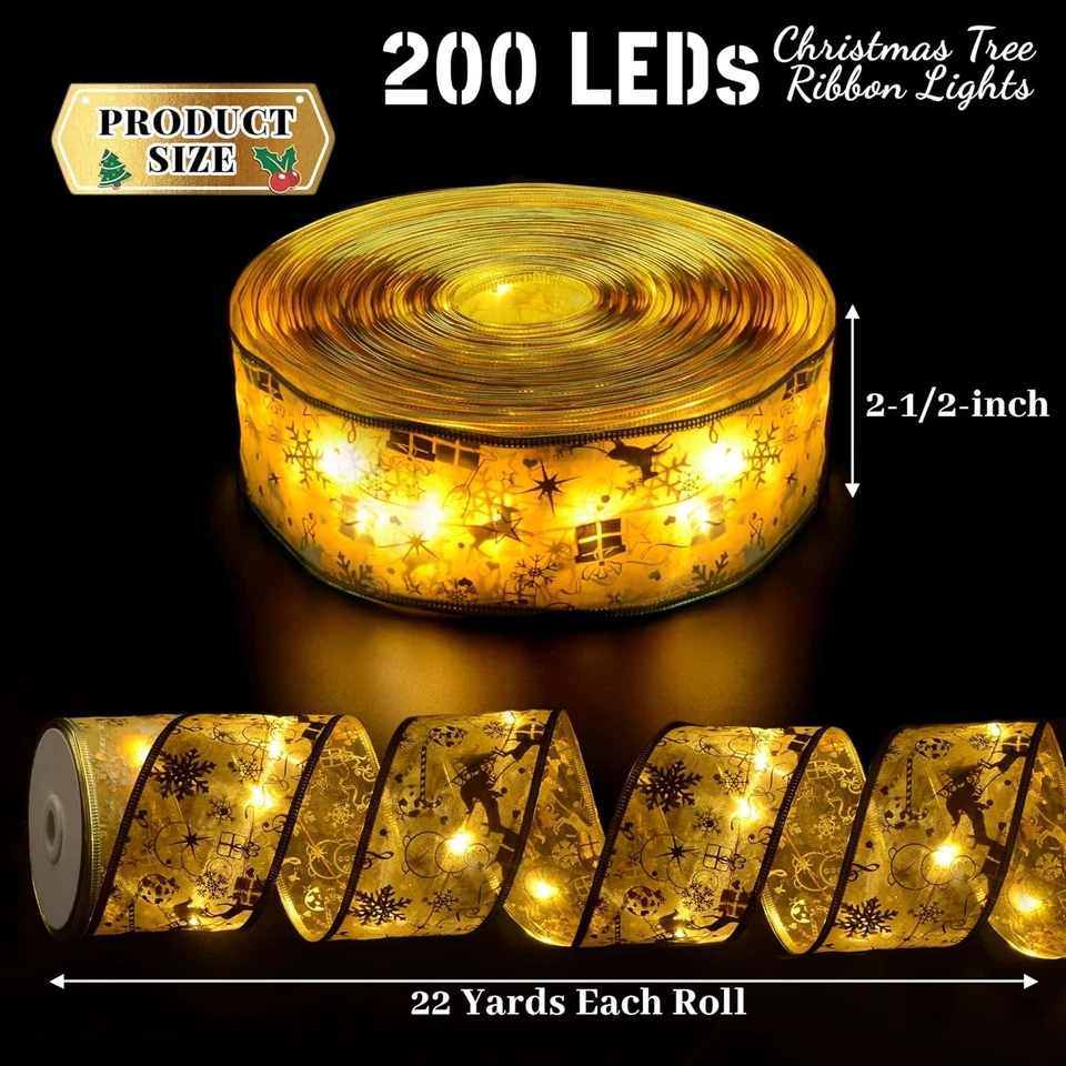 Decoraciones de Navidad - 2,5 pulgadas X 66 pies 200 luces LED de cinta de árbol de Navidad con Foto 2 de 4