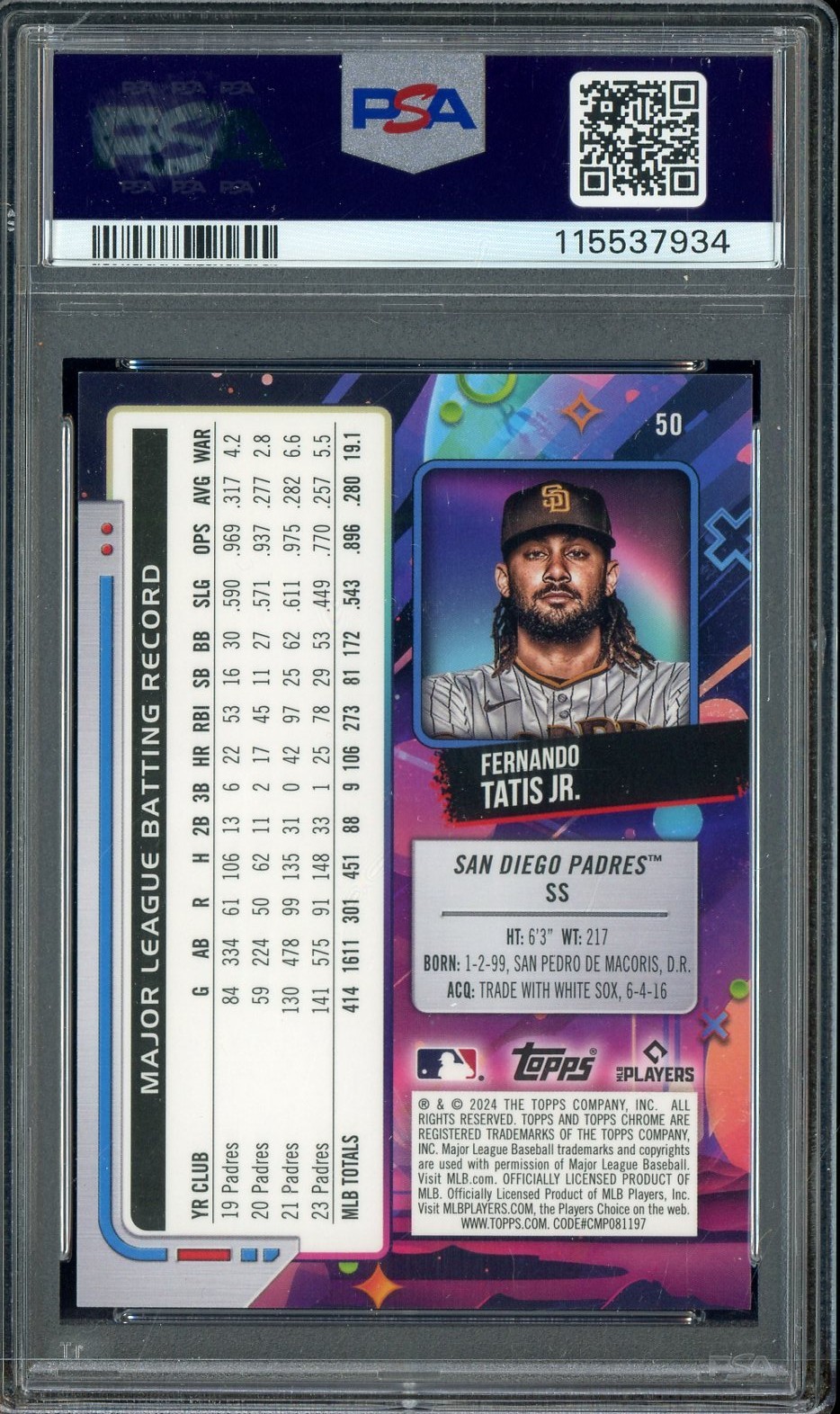 2024 Topps Cosmic Chrome Red Flare #50 Fernando Tatis Jr Padres 5/5 PSA 9 MINT view 2