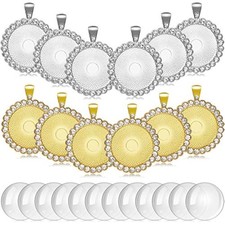 12 Pieces Rhinestone Diamond Pendant Trays 25 mm Round Bezel Pendant T