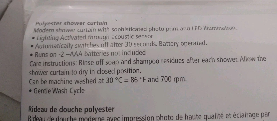 灯光 LED 旧平面 LED 浴帘 12 个挂钩含 70.9 英寸 x 78.75 英寸盒 2 — 第 3/4 张图片