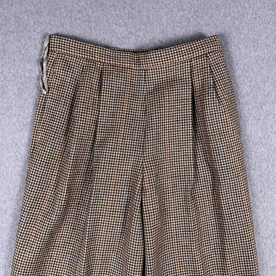 Antiga Calça Ralph Lauren Feminina Tamanho 10 Marrom Houndstooth Plissada Feita nos EUA - Imagem 2 de 4