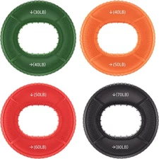 Hand Grip Strengthener Rings - 4 Pack Finger Exerciser Black/Orange/Red/Green 