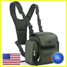 SEAKRU Binocular Harness Chest Pack Green with Rangefinder Pouch Rain Cover
