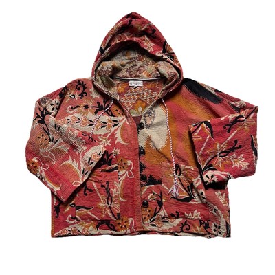 Kantha Bae Patchwork Hooded Jacket OS Coral Floral