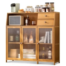 Bamboo Buffet Cabinet with Storage – Mid Century Modern Sideboard for Dining ...