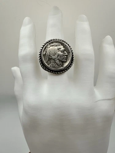 Vintage Navajo Nelson Yazzie Indian Head Nickel Liberty Coin 1938 Ring Size 8.5