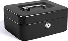 Locking Medium Steel Cash Box with Money Tray,Lock Box,Black