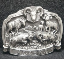 XA11109 NICE VINTAGE 1985  ALASKA  STATE COMMEMORATIVE MENS PEWTER BELT BUCKLE