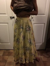 Vintage 1990 Floral Maxi Long Yellow Skirt 24 Waist
