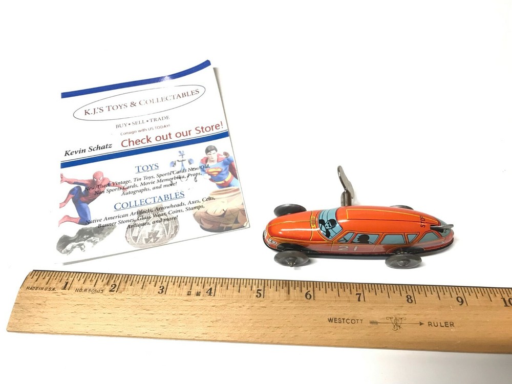 VINTAGE RED NO 21 MARX 1940'S SPEEDWAY RACER RACE CAR TIN WIND UP W KEY MINT