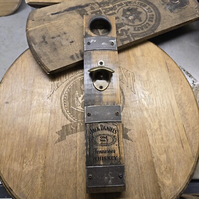 Jack Daniel's Bottle Opener Made From Authentic Whiskey Barrel Staves 