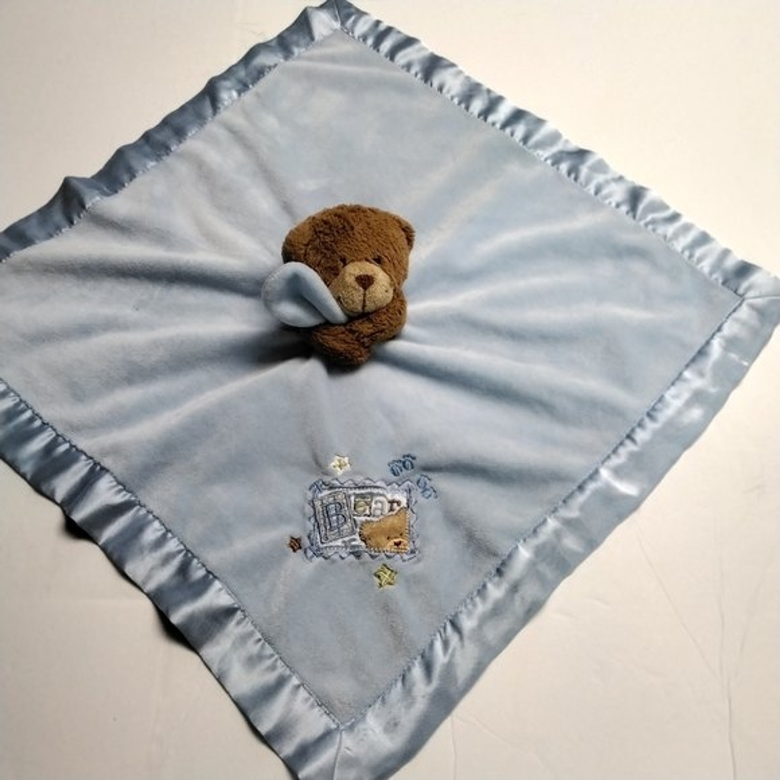 Baby Starters. Blue Bear Satin Trimmed Security Comfort Lovey Blanket