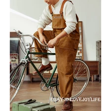 Red Tornado Retro Men's Overalls Loose Canvas Cargo Khaki Overall Dungarees Bib