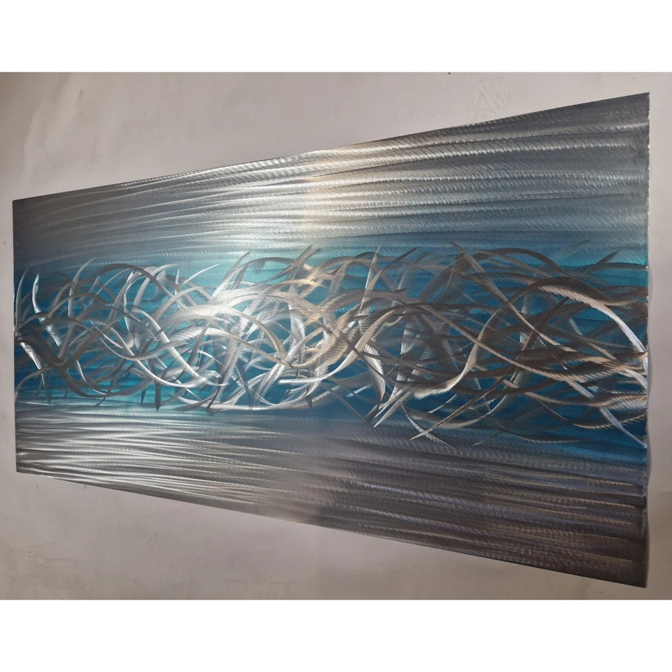 Modern abstract Contemporary metal wall art. Charged. Teal and Silver  - Image 2 of 3
