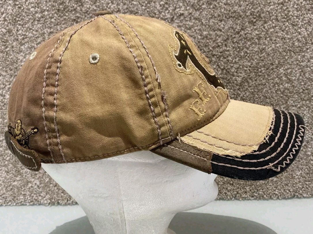 True Religion Brown Canvas Distressed Buddha Horseshoe Strapback