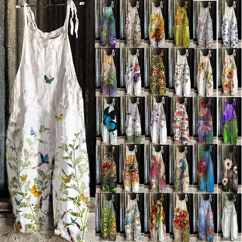 Mono holgado boho de mujer talla grande mono verano retro peto pantalones harén DE - Imagen 3 de 73