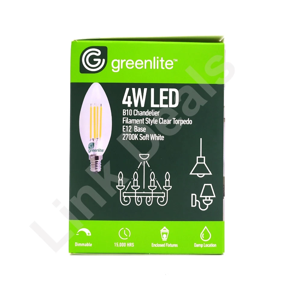 4 pack Greenlite 40W E12 Dimmable Chandelier Candelabra 4W LED Light Bulb B10 - Image 3 of 4