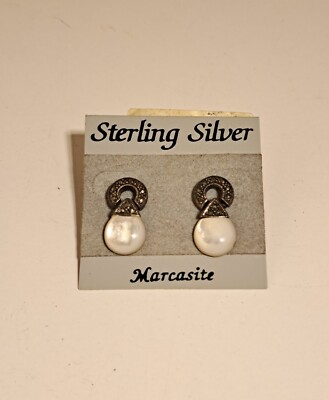 Eine 925 Sterling Silber Kunstperlen Markasiten Silberboden und Pfosten