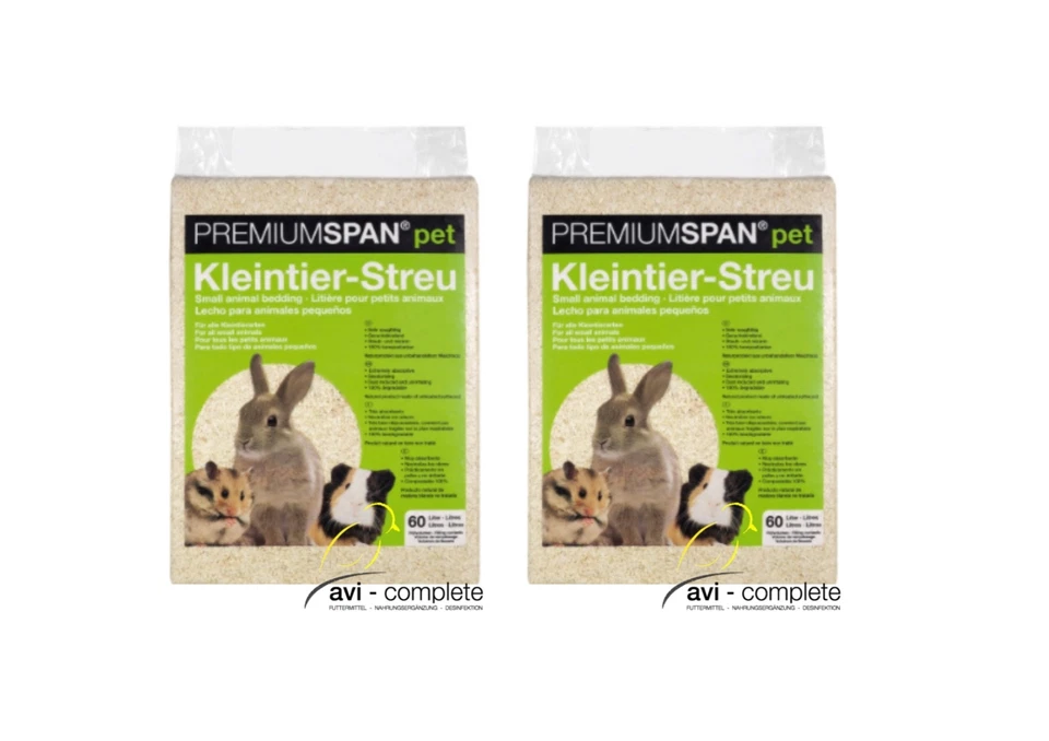 HVT 2 x 60 l Premiumspan® pet Einstreu Kaninchen Kleintierstreu v. avi-complete