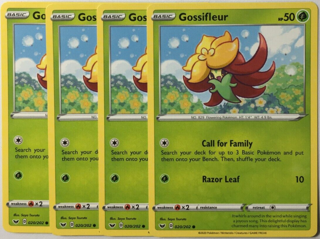 POKEMON 4X GOSSIFLEUR 020/202 SWORD & SHIELD COMMON NEAR MINT-PLAYSET