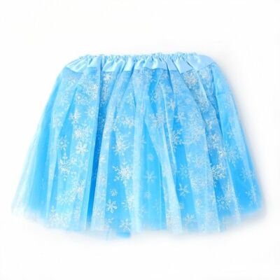 NEU Kinder blau Eisprinzessin silber Schneeflocke dreifach Netz Tutu Kostüm UK.