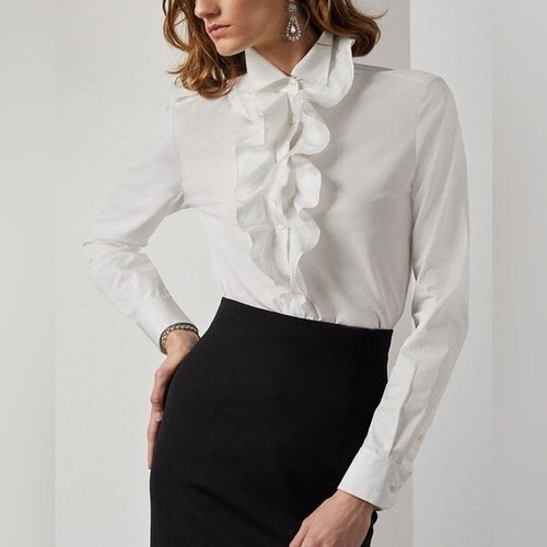 Ralph Lauren Purple Label Ruffle Frill Button Front Shirt Blouse Long Sleeve 6 - Picture 13 of 13