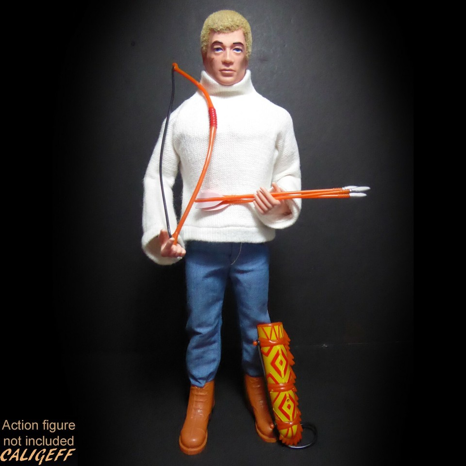 A 1977 Spanish Geyper Man (GI Joe's rarer European cousin) Indian bow, arrows, and pouch set — a genuinely obscure vintage find that serious action figure historians will instantly recognize.