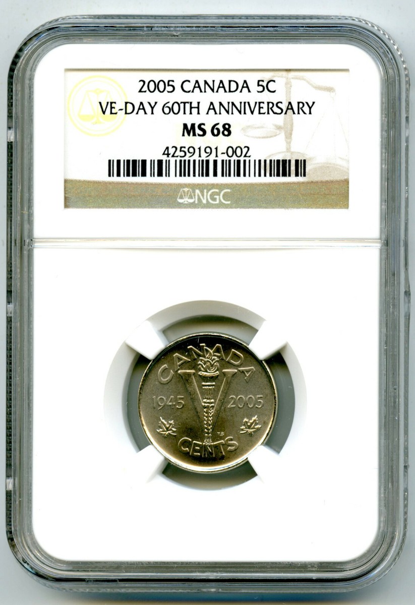 2005 CANADA 5 CENT NGC MS68 VE-DAY 60TH ANNIVERSARY VICTORY V