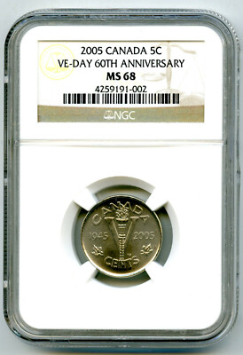 2005 CANADA 5 CENT NGC MS68 VE-DAY 60TH ANNIVERSARY VICTORY V