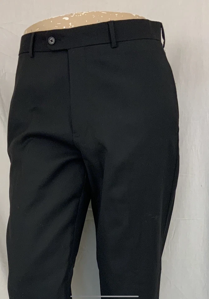 Pantalones de vestir Bachrach 34x34 negros 100 % lana frente plano recto como nuevos YGI Q1-484 Foto 3 de 4