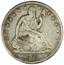 1863-S SEATED LIBERTY HALF DOLLAR ~ XF/AU ABOUT UNCIRCULATED ~ PRICED RIGHT!