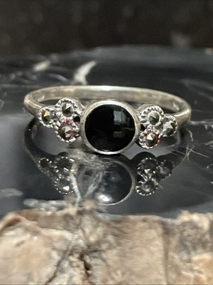 Marsala Sterlingsilber Ring schwarzer Onyx & Markasit Größe 7,75