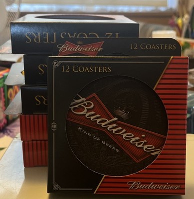 Vintage 12 Budweiser The King of Beer Coasters 4'' Round Boelter Brands 2009 NEW