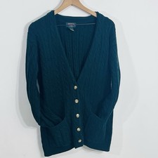 Charter Club Vintage Deep Dark Forest Green Cable Knit 5 Button Sweater Cardigan