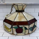 Vintage Swag Lamp Slag Glass Hanging Light Motif Tiffany Style 1970s MCM