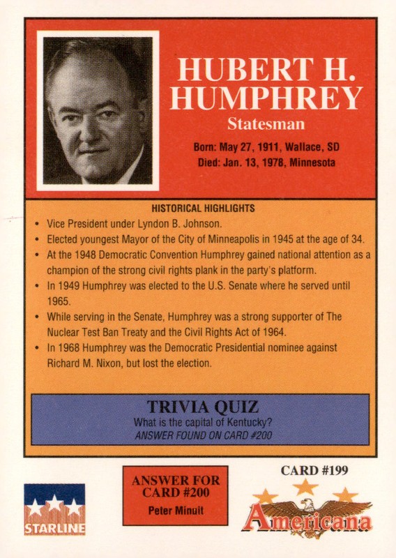 1991 Starline Americana #199 Hubert H. Humphrey
