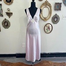 Cinema Etoile Vintage Pink Satin Lace Trim Slip Dress Size Small
