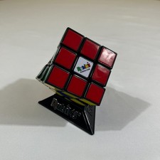 Original Rubiks Cube Puzzle Toy with Black Triangle Display Stand Retro